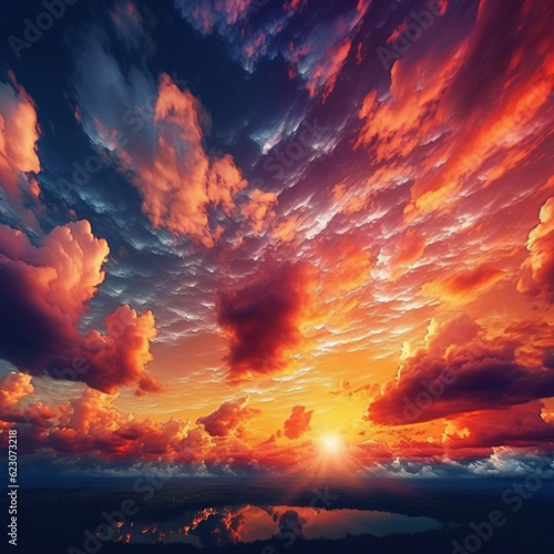 spectacular sunset with colourful clouds lit by the sun Epic Bright Sky Sunset landscape