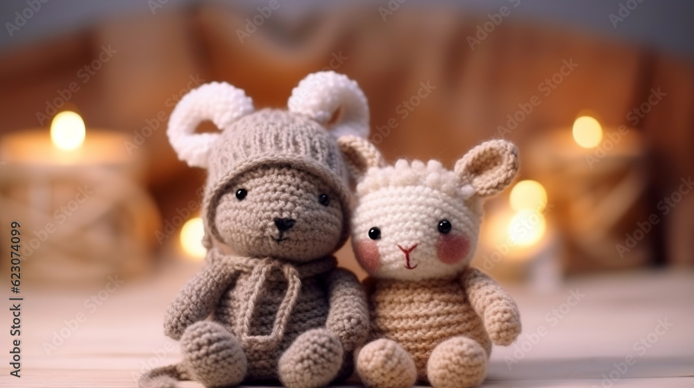 cute knitted toys illustration , generative ai cute knitted toys illustration , generative ai