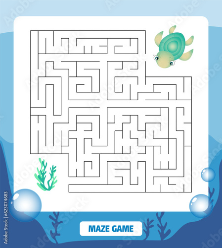 Funny maze.  Puzzle for children.  Find the right path. Happy character. Labyrinth conundrum. Color vector illustration. With answer. Isolated vector illustration. Cartoon style.Game for kids.