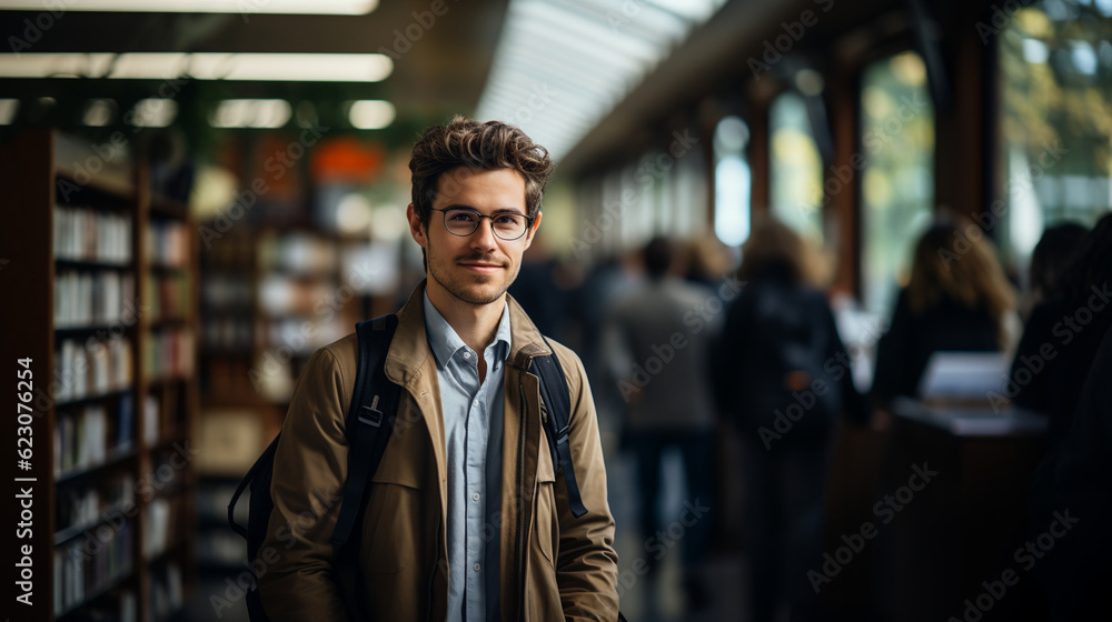 Student in public library. Generative AI Student in public library. Generative AI