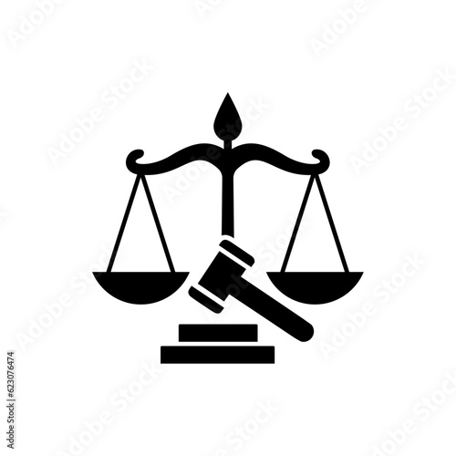 scales of justice vector and hammer icon.