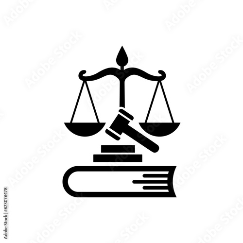 scales of justice and law, hammer, book combination logo icon 
