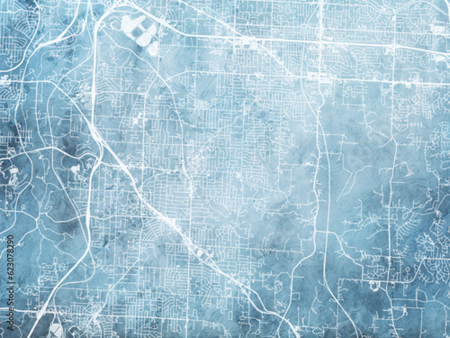 Illustration of a map of the city of  Raytown Missouri in the United States of America with white roads on a icy blue frozen background. photo