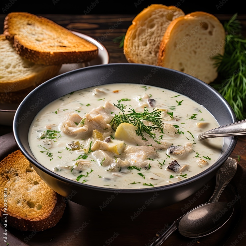 A delicious steaming bowl of creamy clam chowder.  Great for articles bout food, travel, seafood, comfort food, cooking, cuisine and more. 