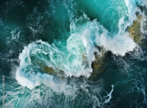 Green ocean with strong turbulent wave.