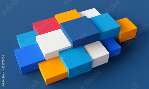 Colorful cubes on dark background, can be used as templates. 3D Rendering