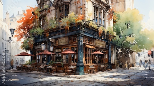 Old coffeeshop on the cities of London and paris #623080691
