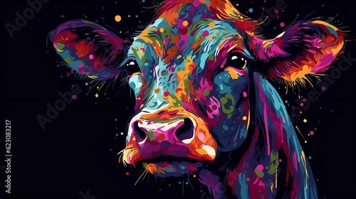 Abstract colorful cow. Generative AI