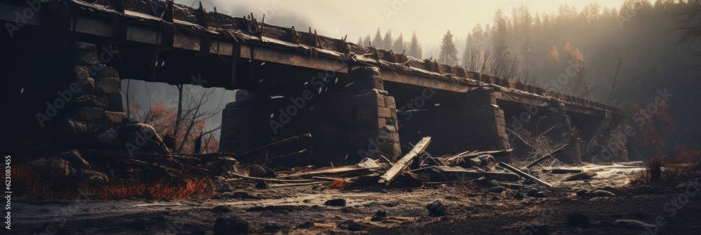 Destroyed bridge. Generative AI Destroyed bridge. Generative AI