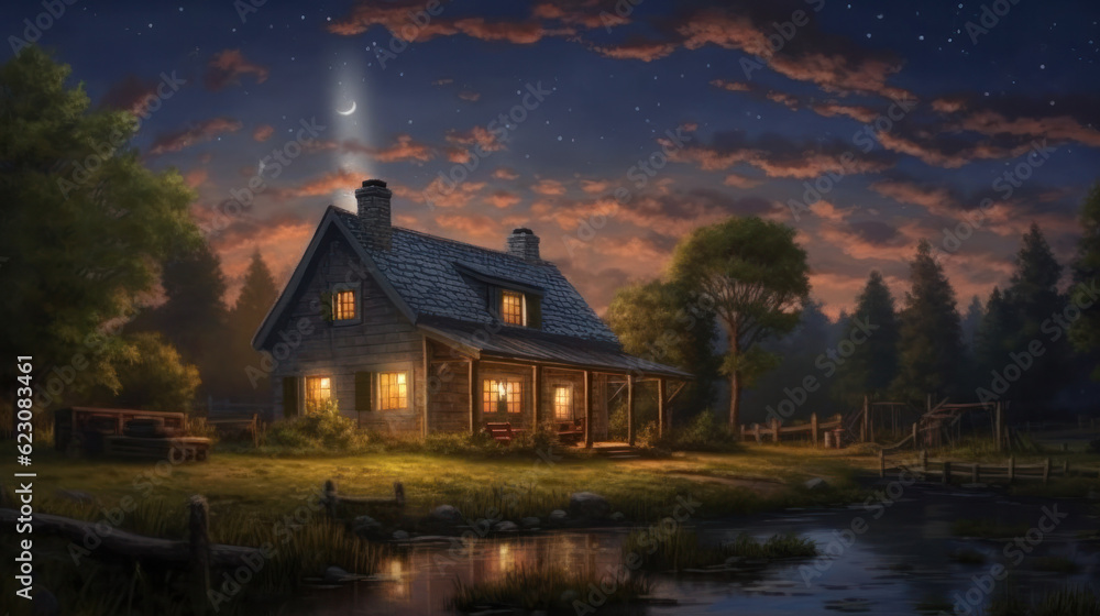 Twilight Magic, Small Houses at Night Twilight Magic, Small Houses at Night