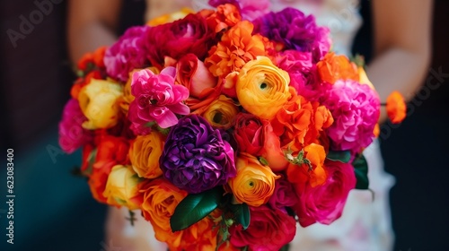 Bright contrast wedding bouquet. Generative AI