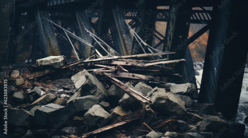 Destroyed bridge. Generative AI Destroyed bridge. Generative AI