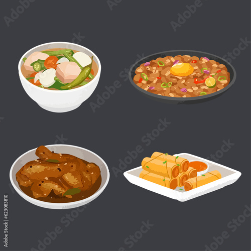 Traditional Filipino Food Watercolor Vector Illustration.