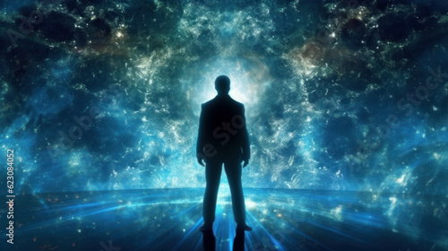 Futuristic Background with Man Silhouette and Energy Field
