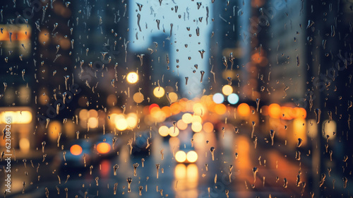 Rain on the window, city in the background