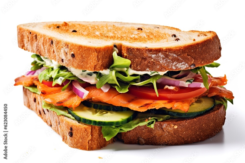 sandwich with salmon and vegetables isolated on white background png sandwich with salmon and vegetables isolated on white background png