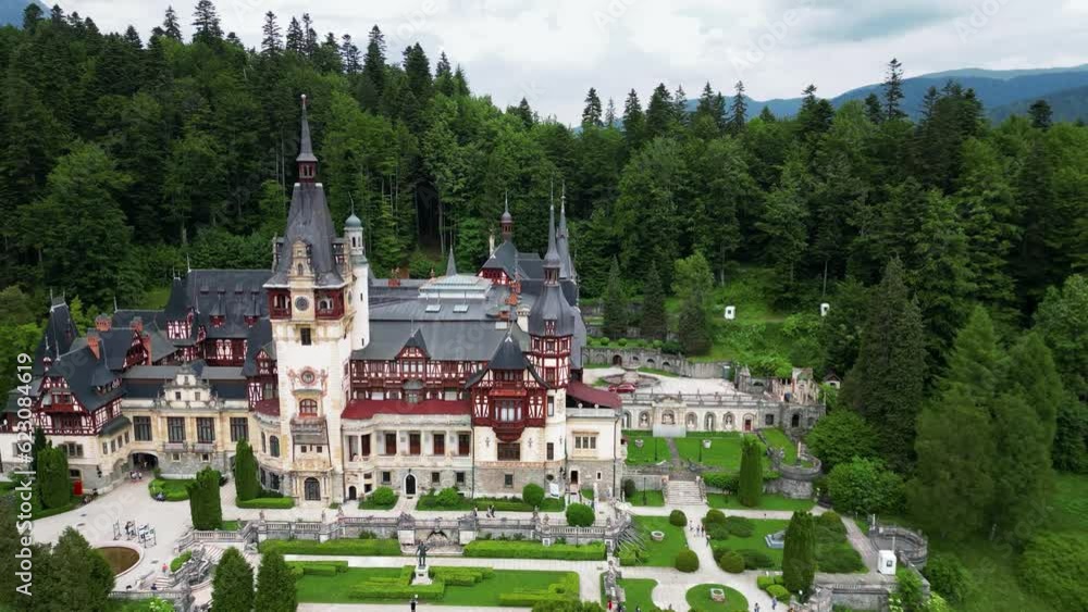 cinematic-drone-point-of-view-of-peles-castle-beautiful-castle