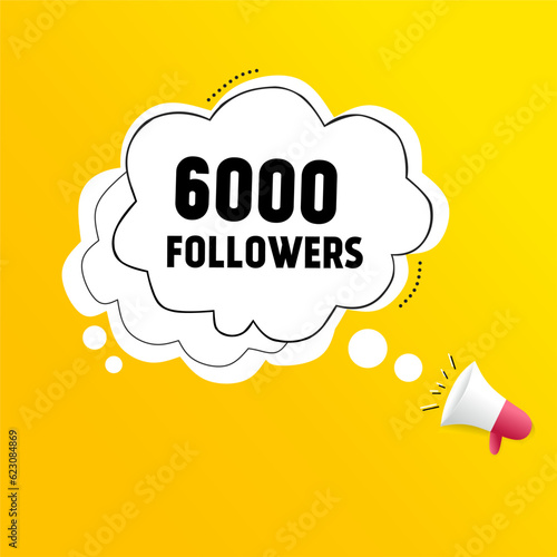 6000 followers, celebration in social media, happy banner celebrate. Vector illustration.