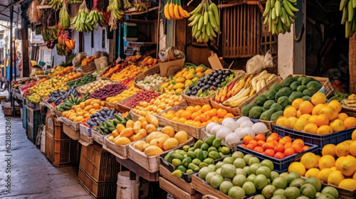 Fruit and vegetables displayed at the market