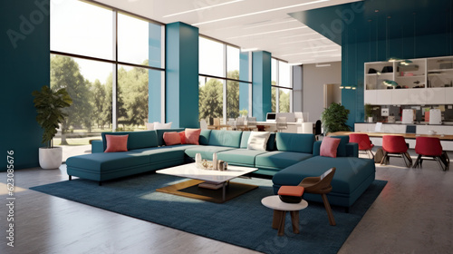 Office Space with Stylish Blue Couches © Sanja