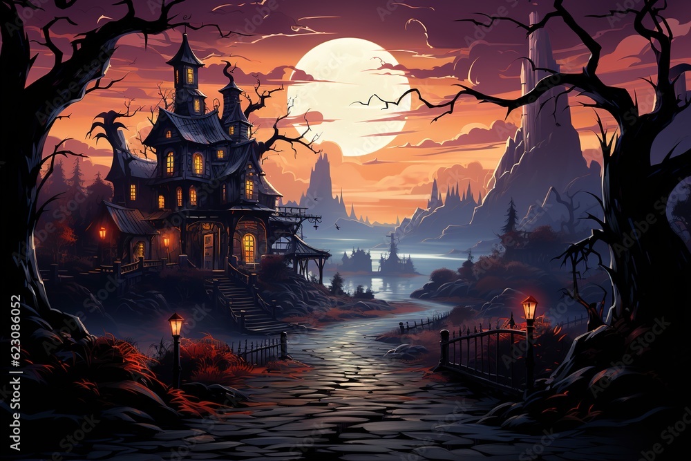 Spooky Dark Halloween night landscape