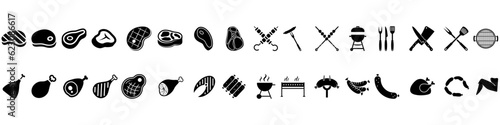 Meat icon vector set. Steak illustration sign collection. BBQ symbol. Food logo. Brazier mark. photo