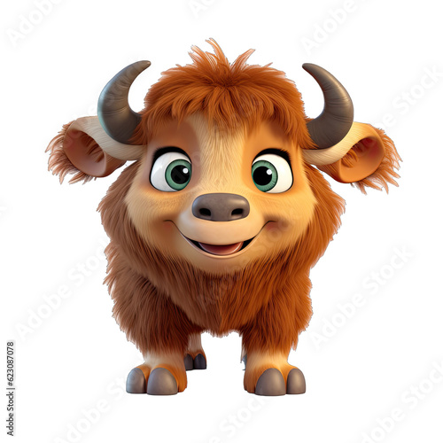 Cute Bison, 3d cartoon, Big eyes, friendly, no background © Visual Realm