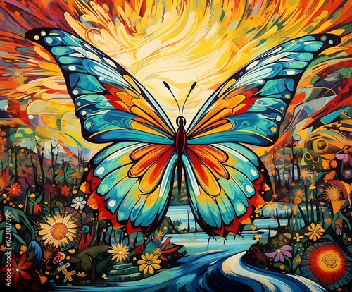 Nature s Colorful Patterns  Butterfly in Flight. Generative AI