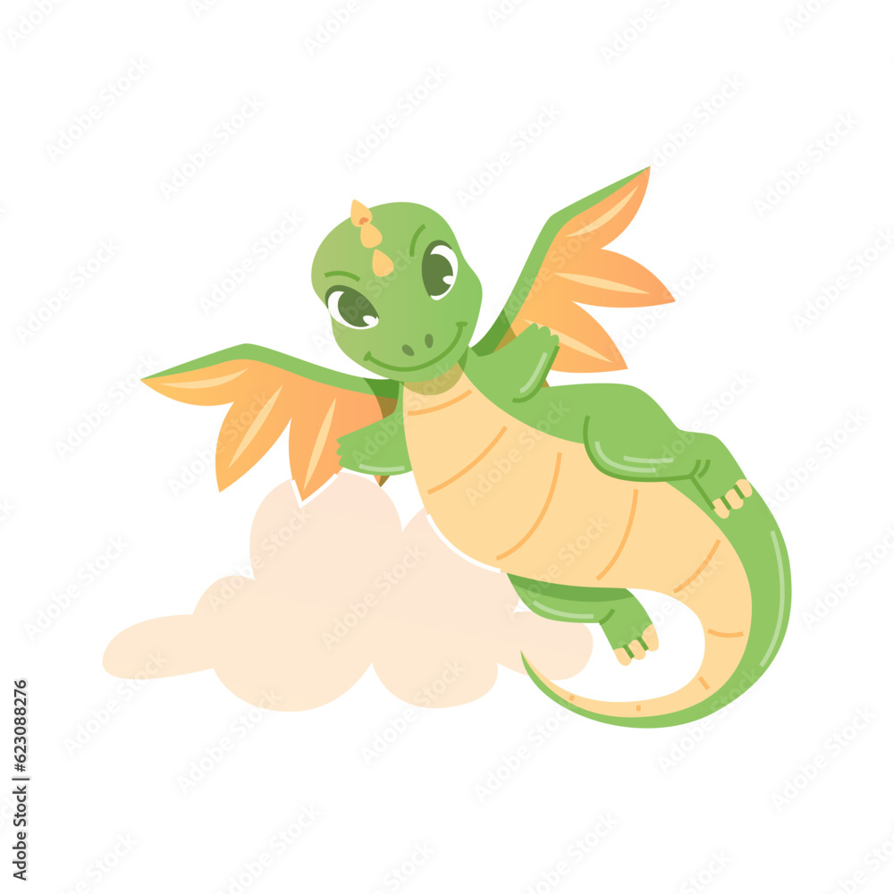 Cute green dragon flying on white background. Cute green dragon flying on white background.