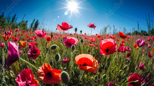 Field of poppies in the countryside  generative AI