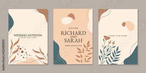 Vintage luxury invitation card with floral frame vector design set.  abstract boho botanical background. pastel colors For invitations, books, binders, diaries, planners, brochures, notebooks, catalog