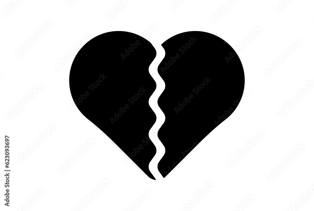 broken heart flat icon valentines day symbol black glyph sign artwork