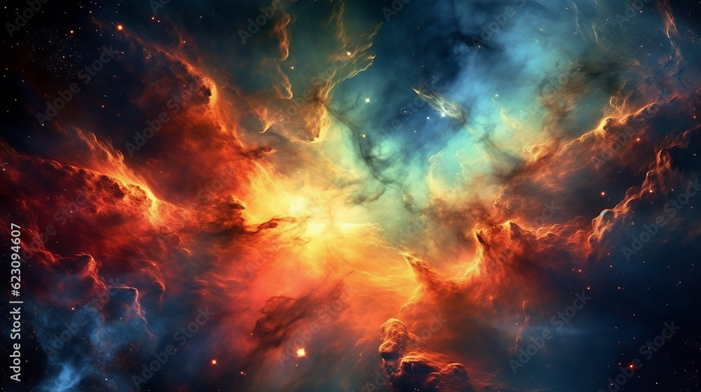 The ethereal beauty of a cosmic nebula, with its vibrant colors and intricate details. Generative AI The ethereal beauty of a cosmic nebula, with its vibrant colors and intricate details. Generative AI