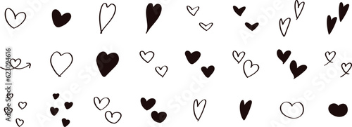 Cute hand drawn heart illustration set on a white background..  Vector illustration heart icons.