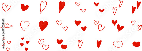 Cute hand drawn heart illustration set on a white background..  Vector illustration heart icons.