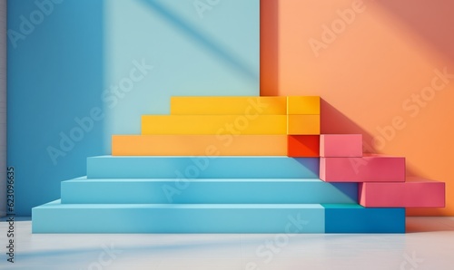 Bright product display podium background made from coloured steps © ink drop