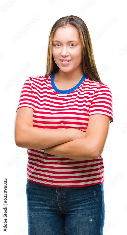 Young caucasian beautiful woman over isolated background happy face smiling with crossed arms looking at the camera. Positive person. Young caucasian beautiful woman over isolated background happy face smiling with crossed arms looking at the camera. Positive person.