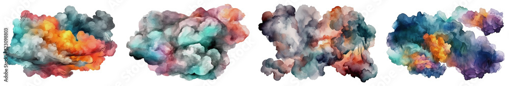 Rainbow clouds in beautiful watercolor, on a transparent background, Generative AI