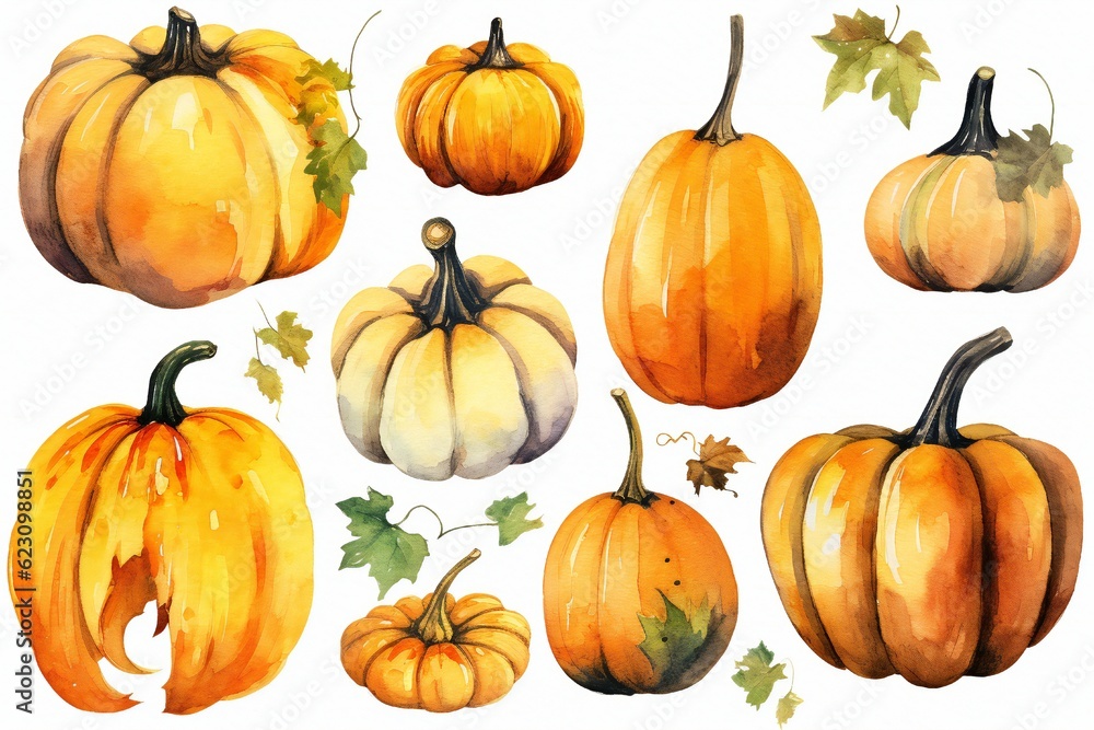 Watercolor Pumpkin Clip art on white background Generative AI Watercolor Pumpkin Clip art on white background Generative AI