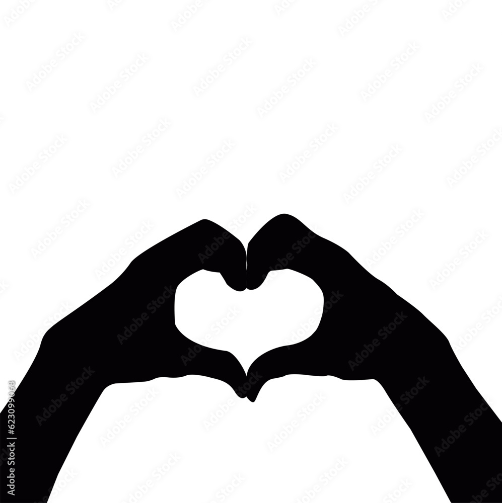 Obraz premium Vector flat illustration of hands' silhouette in a heart. Vector design element for infographic, web, internet, presentation.