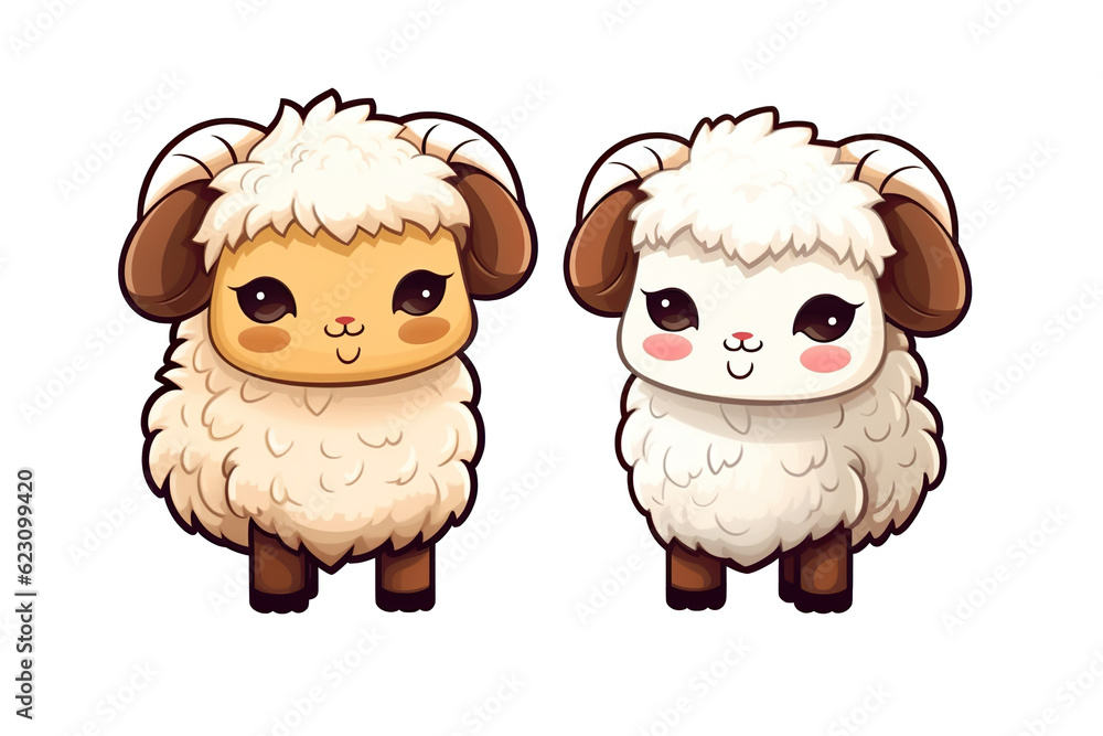 kawaii cute goats, sheep sticker images, in the style of kawaii art, meme art, animated gifs isolated white background PNG kawaii cute goats, sheep sticker images, in the style of kawaii art, meme art, animated gifs isolated white background PNG