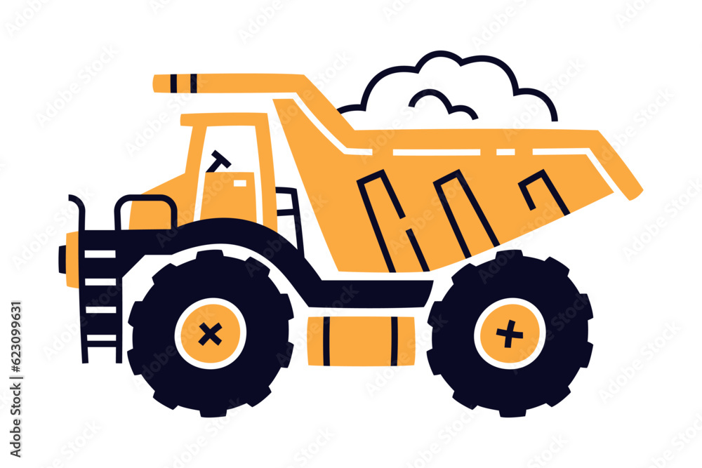 Dump Truck as Construction Equipment and Heavy Machine for Industrial Work Vector Illustration