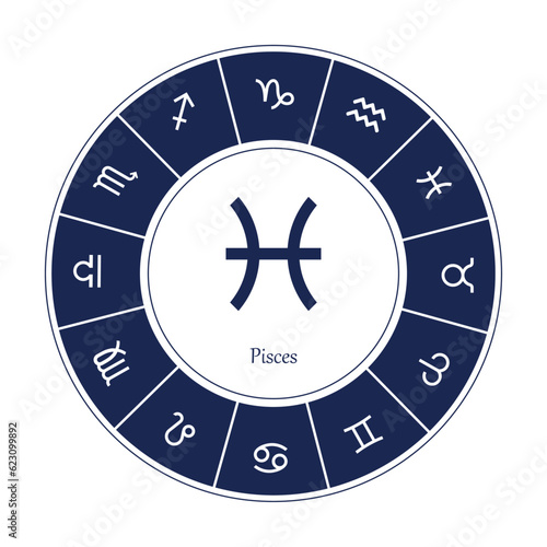 Pisces sign . Vector illustration. Pisces zodiac sign symbole on white background horoscope astrology. Zodiac sign. Astrological calendar. Zodiacal black and white vector horoscope. Line