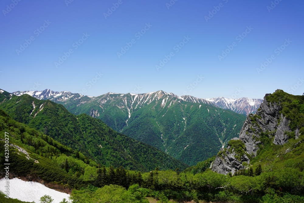烏帽子岳から望む水晶岳と赤牛岳 烏帽子岳から望む水晶岳と赤牛岳