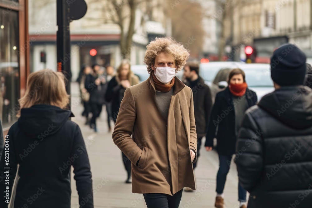 Pandemic Symbol: People Walking in the City Wearing Medical Masks Pandemic Symbol: People Walking in the City Wearing Medical Masks