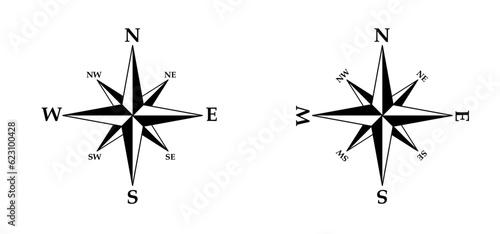 Cartoon magnetic compass, arrow compass icon. Navigational compass with cardinal directions of North, East, South, West. Geographical position, cartography and navigation symbol. marine compass