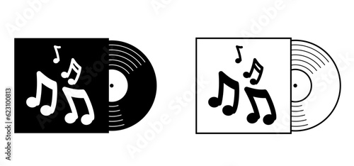 Cartoon vinyl or lp icon symbol. dj symbol. retro vinyl record album. Music plate, cover or envelope. Phonograph, turntable. Music player, analog music recording. Gramophone label and badge.