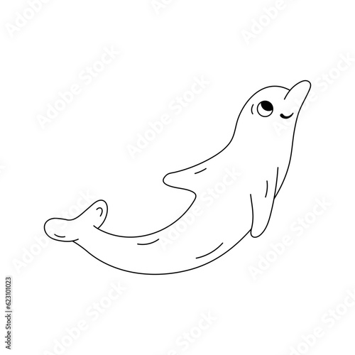 Isolated doodle Dolphin black and white. Outline vector illustration Icon sea animals. Ocean dweller