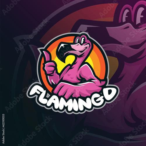 flamingo mascot logo design with modern illustration concept style for badge, emblem and t shirt printing. smart flamingo illustration.