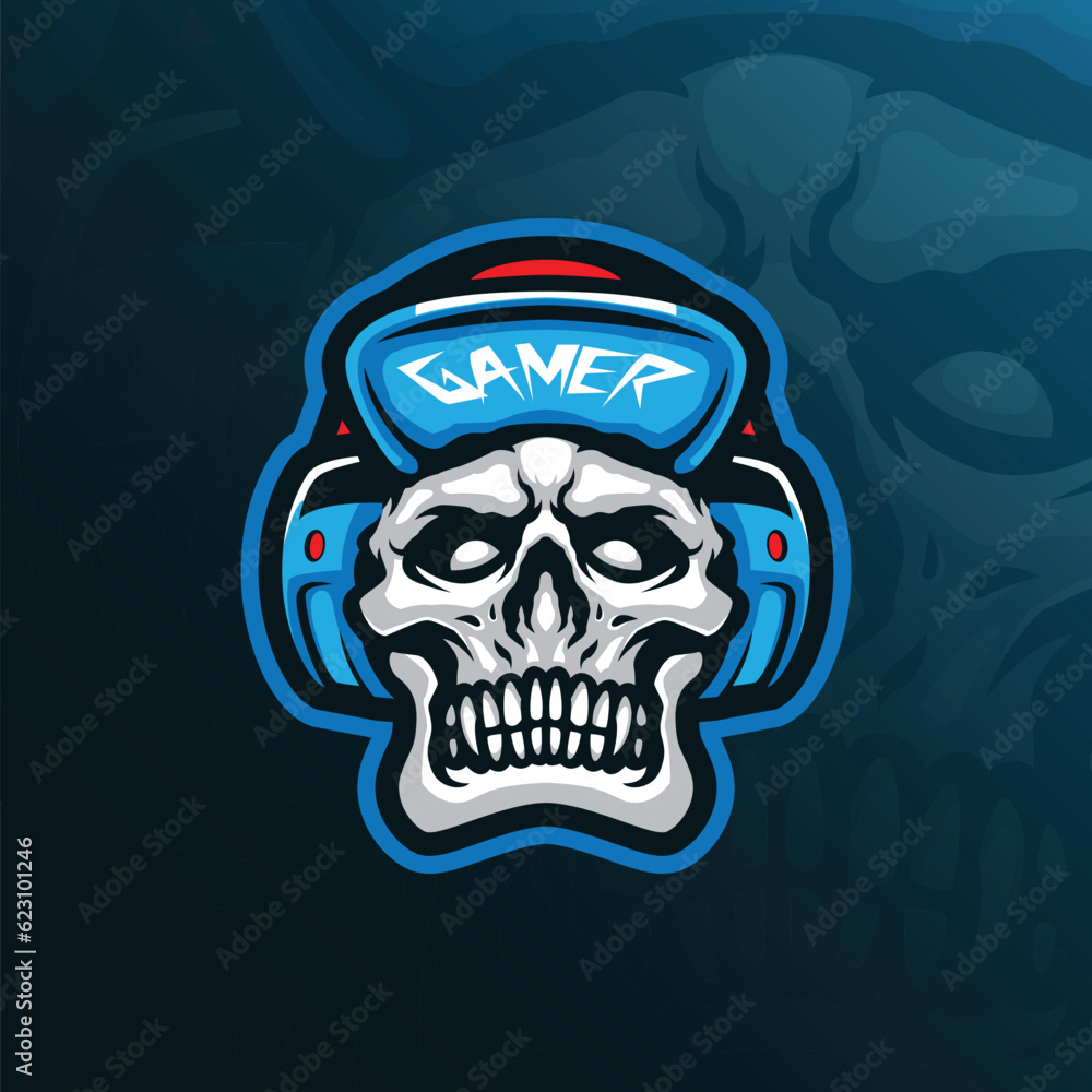 skull mascot logo design with modern illustration concept style for badge, emblem and t shirt printing. skull gamer illustration.